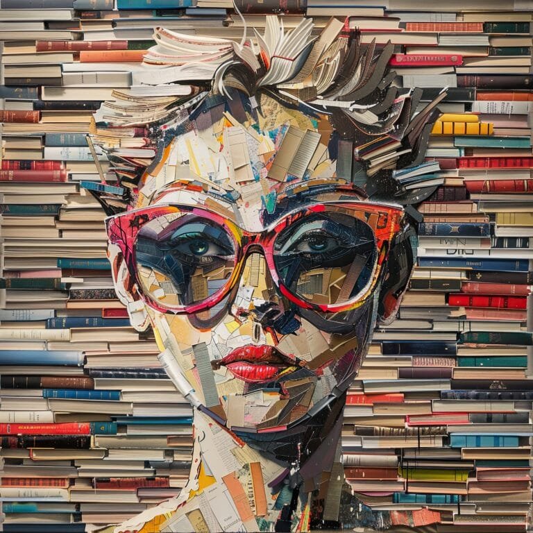 Literary Vision. Conceptual artwork of a woman’s face from stacked books. Educational banners, library posters, cultural event advertisements, reading campaigns, branding for bookstores